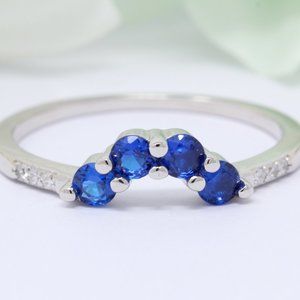 4mm Curved Band Round Blu Sapphire Cubic Zirconia